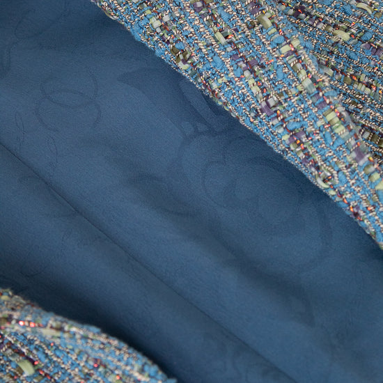 Close-up of blue fabric with a textured pattern