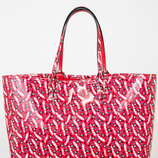 Red patterned tote bag on a white background