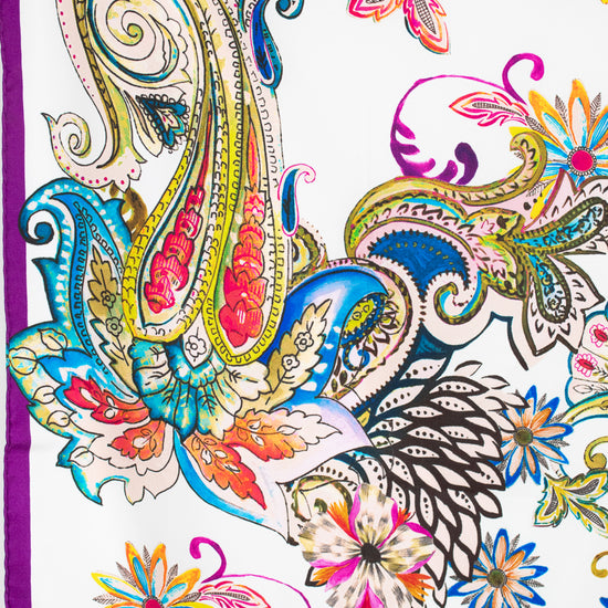 Colorful paisley and floral design on a white background