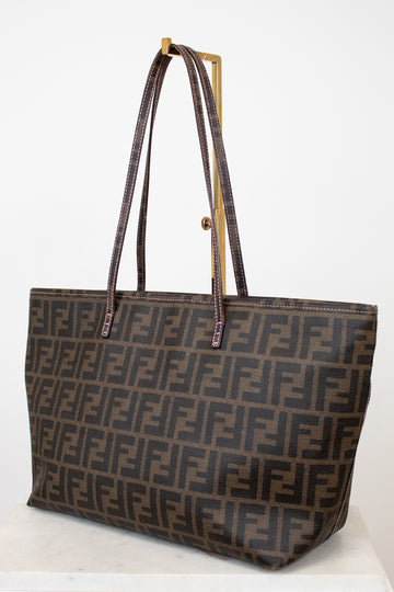 Brown FF patterned tote bag on a white background