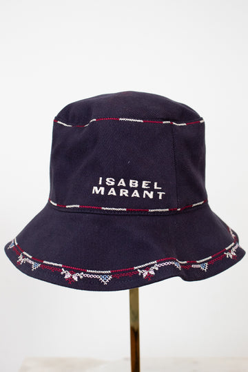 Navy bucket hat with Isabel Marant branding on a white background
