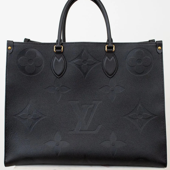 Black handbag with brand logo on a white background