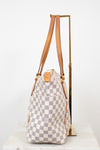 Checkered bag with brown straps on a white background