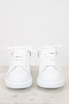 Pair of white sneakers on a light gray background