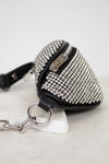 Black studded belt bag with silver chain details 