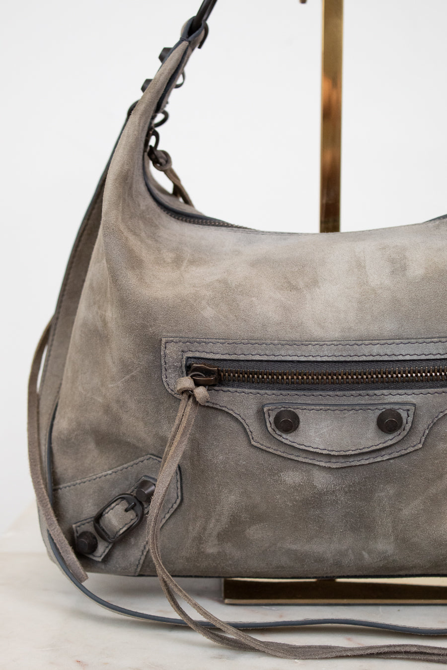 Gray shoulder bag on a white background