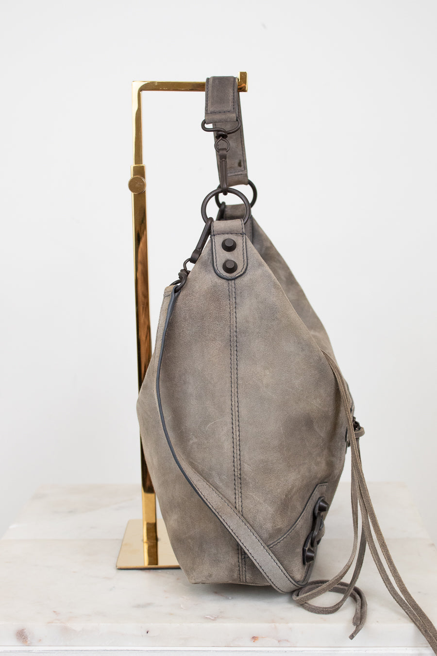 Gray shoulder bag on a white background