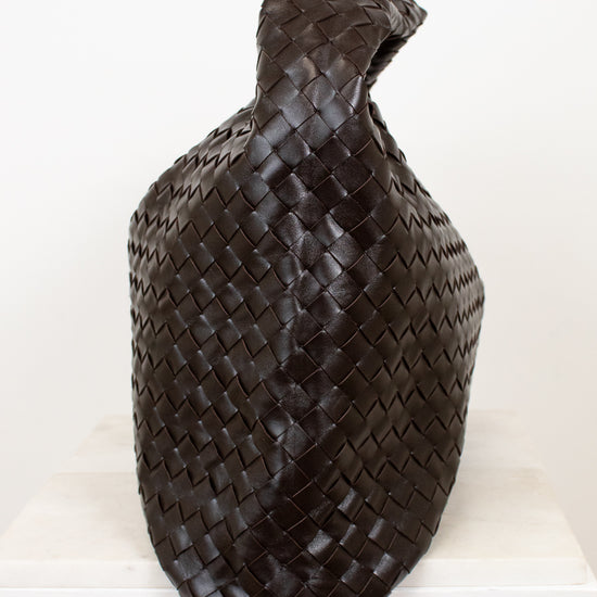 Brown Woven Oversized Tote Side View on White Background