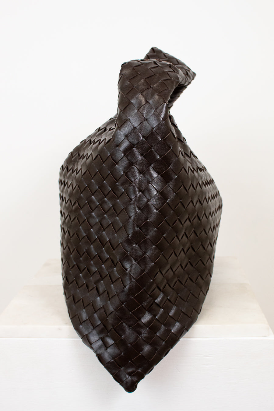 Brown Woven Oversized Tote Side View on White Background