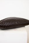 Brown woven oversized tote base view on white background