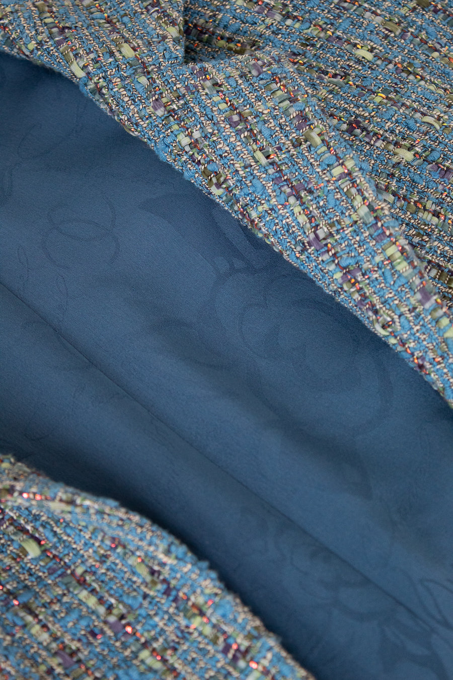 Close-up of blue fabric with a textured pattern