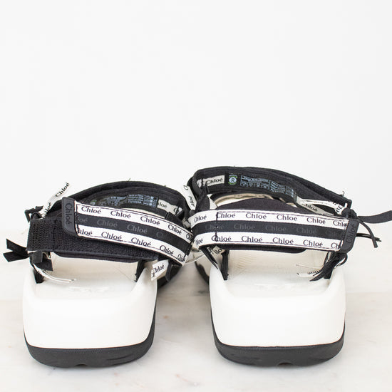 Back view of black and white 'Chloe' sandals