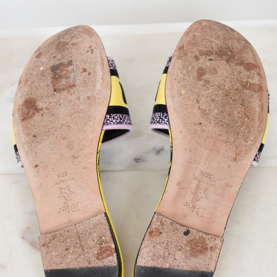 View of bottom soles of flat sandals