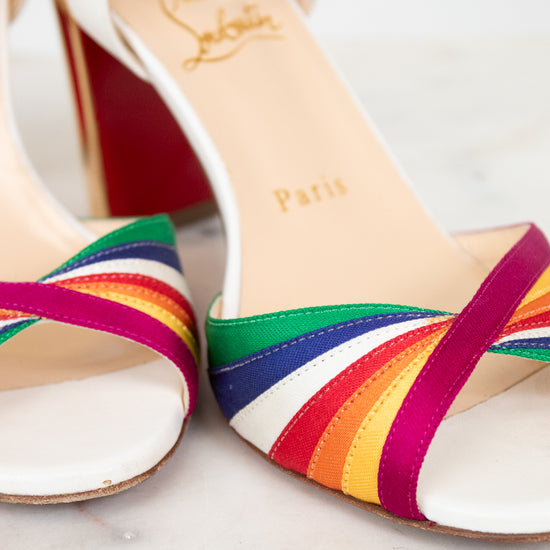 Rainbow detail with a brand name on a light background