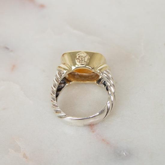 Aerial view of gold and silver ring