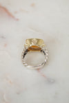 Aerial view of gold and silver ring