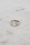 Silver cable band ring with diamond border details