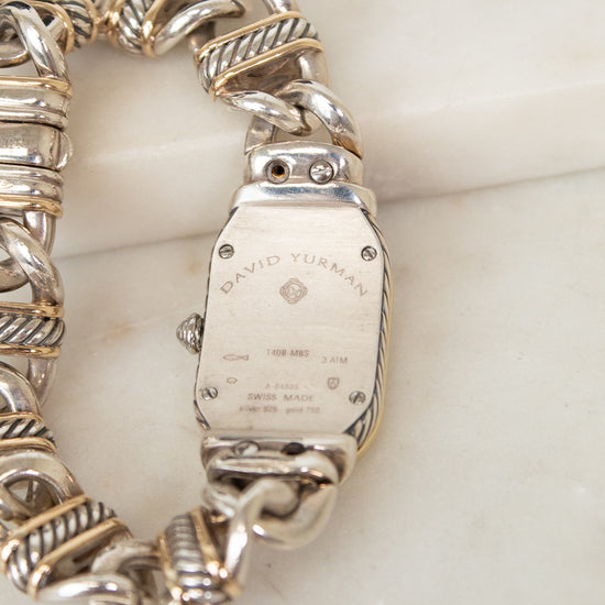 Back of gold and silver 'David Yurman' Watch with intricate band desin