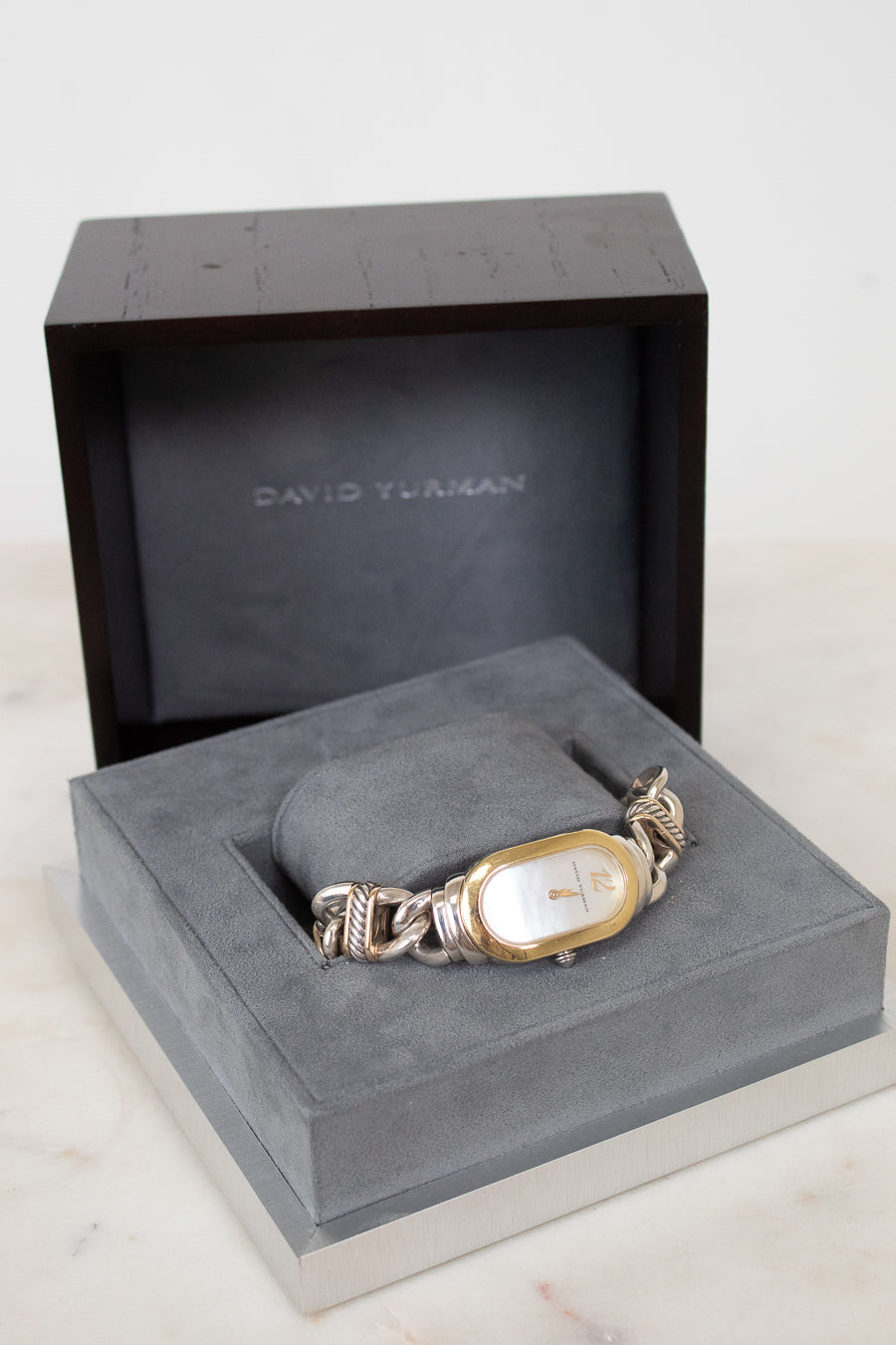 Gold and silver 'David Yurman' Watch with box visible