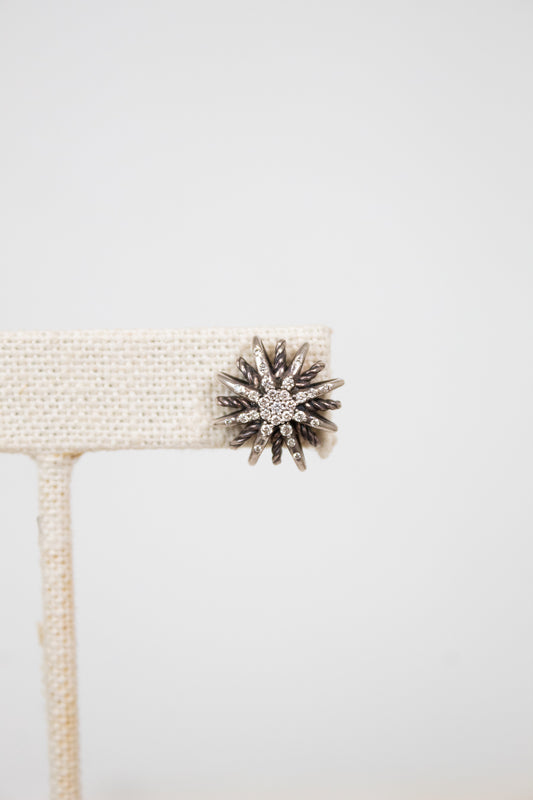 Silver star-shaped earring on a white background