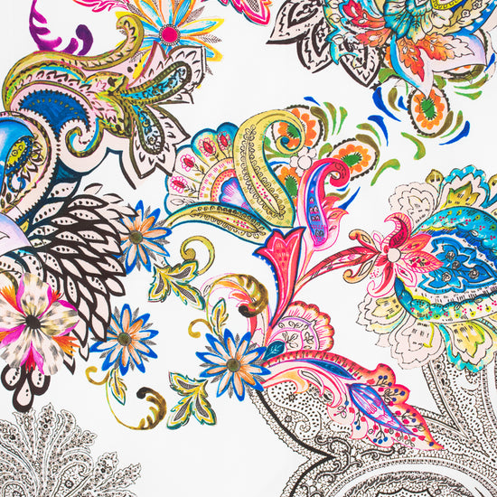 Colorful paisley pattern scarf on a white background