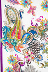 Colorful paisley and floral design on a white background