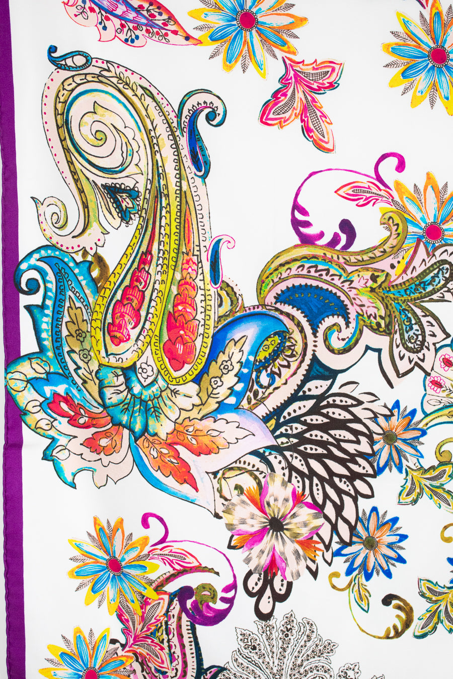 Colorful paisley and floral design on a white background