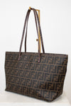 Brown FF patterned tote bag on a white background