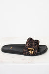 Zucca print sandal with a black slide on a white background