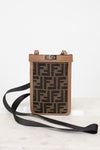 Phone case with FF logo and strap on a white background