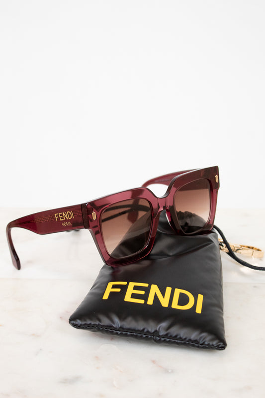 Fendi sunglasses with a black pouch on a white background