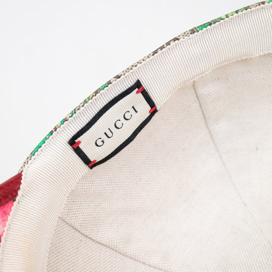 Gucci label on interior of hat with a white background