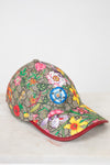 Colorful floral-patterned baseball cap on a white background