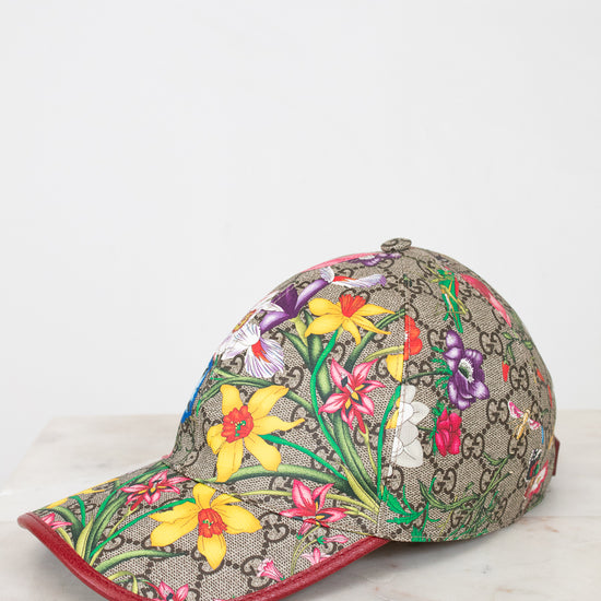 Floral-patterned cap on a white background