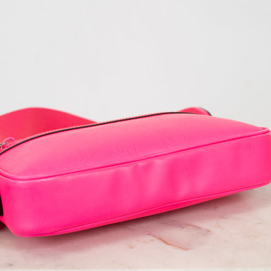 Pink bag base view on a white surface