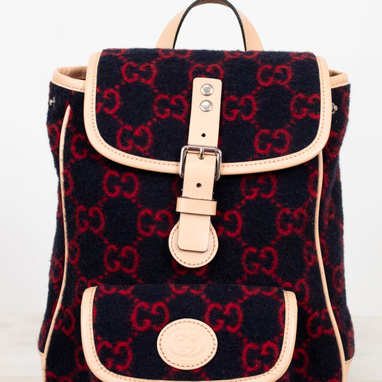Backpack with Gucci monogram pattern on a white background