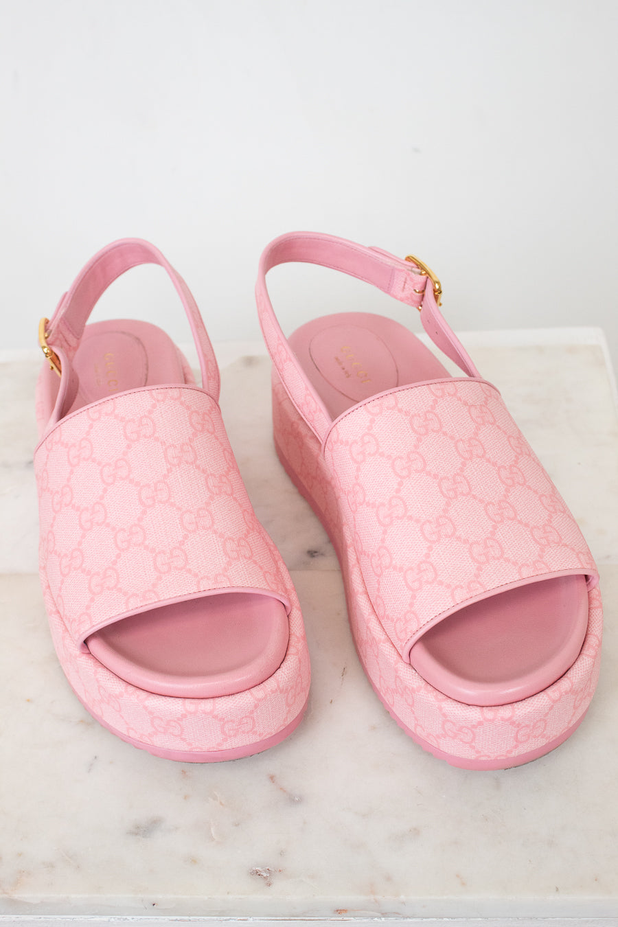 Pink Monogram Platform Sandals