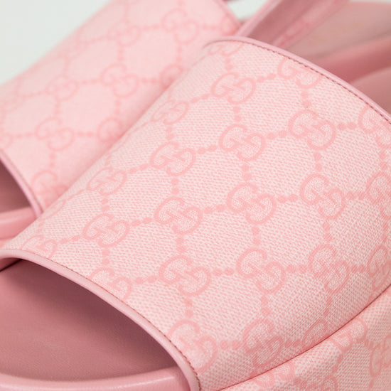 Close-up view of pink monogram sandal