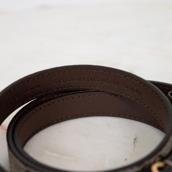 Close-up of a brown leather belt interior with a gold buckle on a white background