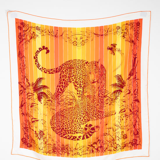Leopard print fabric with orange and yellow gradient on a white background