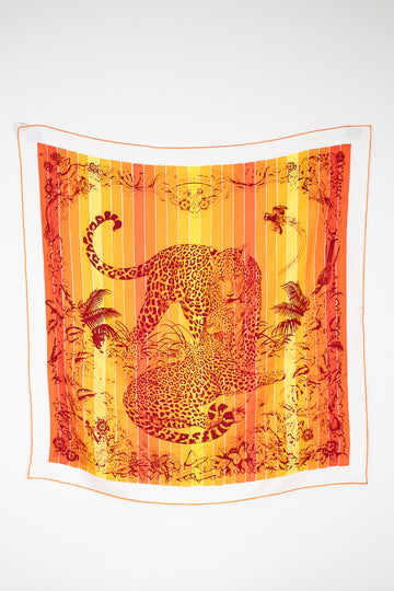 Leopard print fabric with orange and yellow gradient on a white background