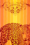 Leopard design with 'Jungle Love' text on an orange and yellow striped background