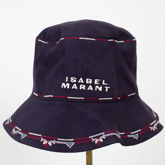 Navy bucket hat with Isabel Marant branding on a white background