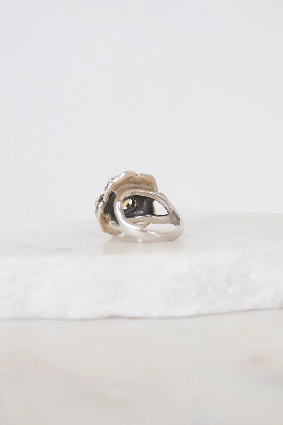Silver ring -back view - on a white surface