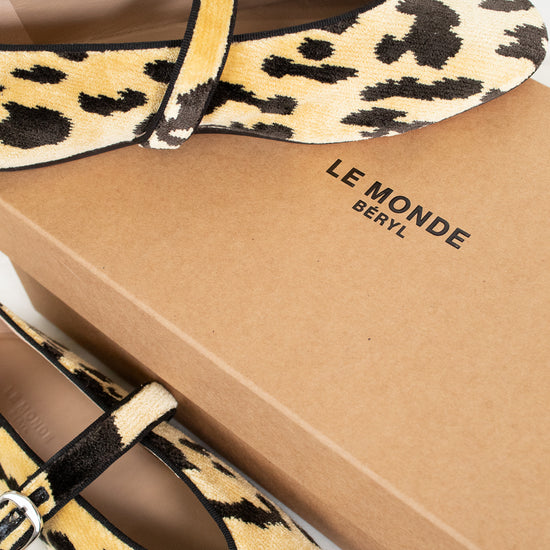 Leopard print shoes with a 'Le Monde Beryl' box in the background