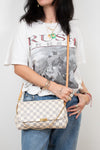 Person holding a checkered handbag with a plain background
