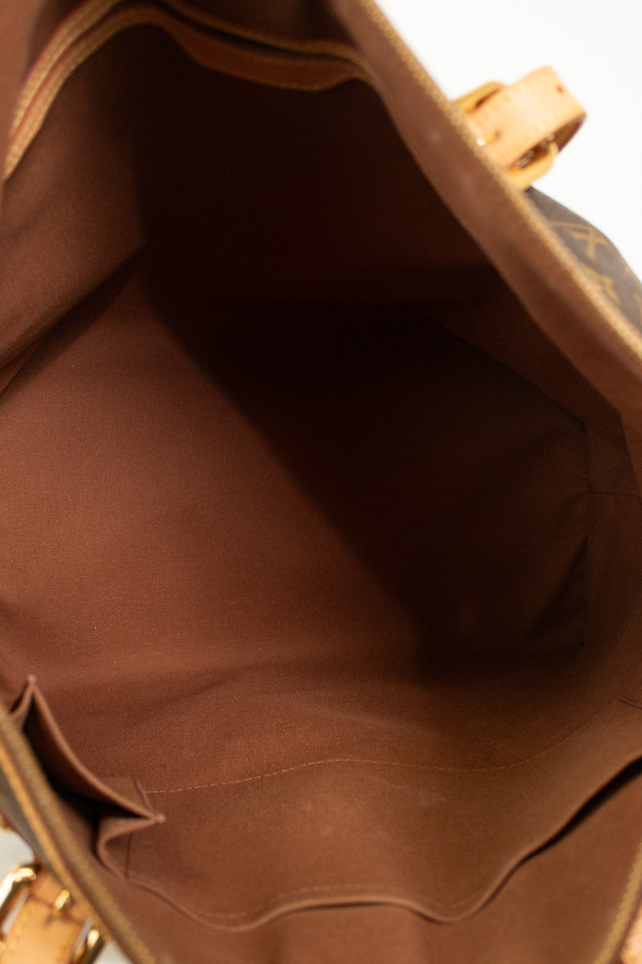 Close-up of a brown bag with visible stitching