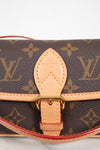 Louis Vuitton monogram handbag with strap on a white background