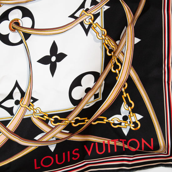 Close up of Louis Vuitton decorative scarf