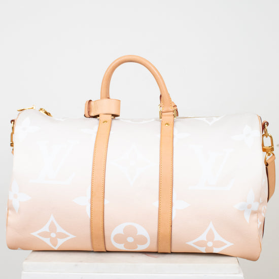 Designer handbag with a gradient design on a white background